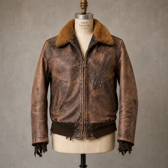 True Vintage Other - Vintage 40s Horsehide Leather Flight Jacket Talon Zip Mouton Collar 22x22.5